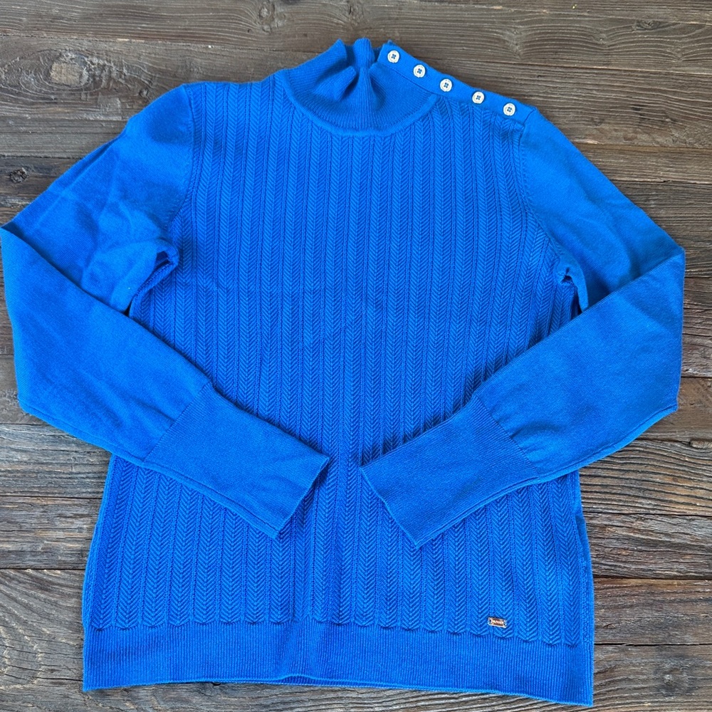 Tommy Hilfiger royal blue high neck shoulder buttoned sweater NWT size Small - Picture 3 of 10